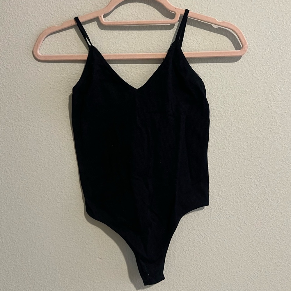 Black Ribbed Bodysuit with Adjustable Straps
